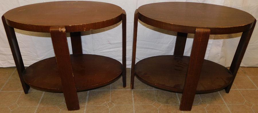 Pair Walnut MCM Two Tier End Tables (1 of 2)