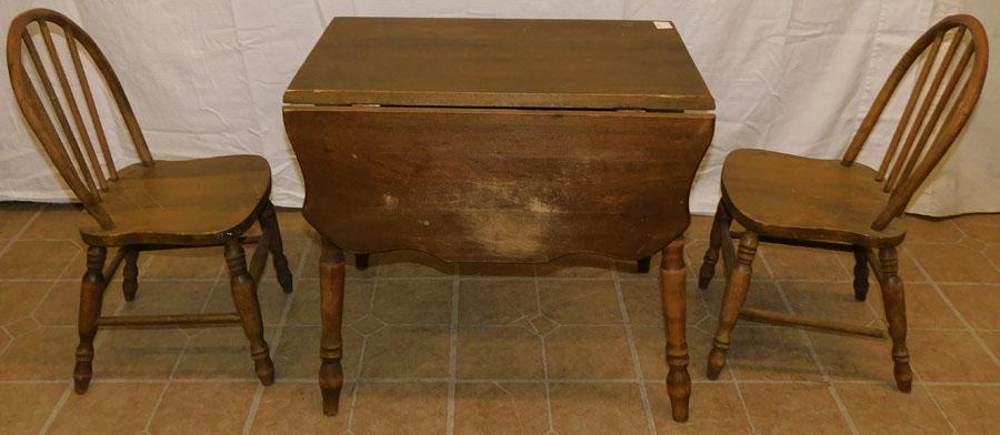 Antique Walnut Childs Dining Table W/ 2 Chairs (1 of 2)