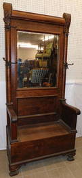 Antique Quarter Saw Oak Hall Tree W/ Storage Compartment