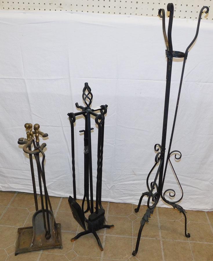 Lot Iron Fire Tools & Wrought Iron Stand (1 of 2)