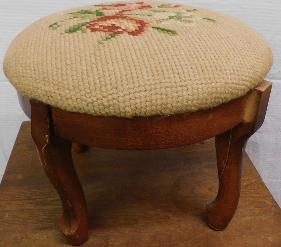 Queen Ann Needlepoint Top Foot Stool (1 of 3)
