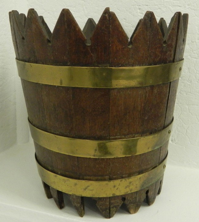 19th century English oak fruit cooler: 19th century English oak fruit cooler. 11" tall x 10" diameter.