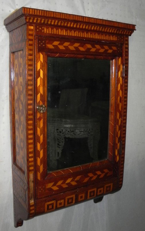 Marquetry inlaid medicine or wall cabinet.: Marquetry inlaid medicine or wall cabinet.