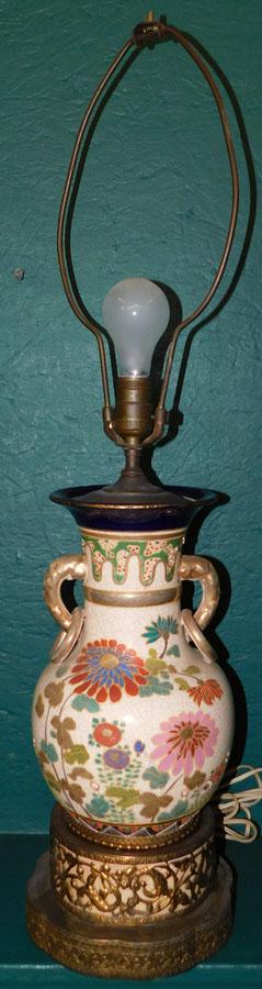 Pnt Dec Oriental Crackleware Vase Made Into Lamp (1 of 4)