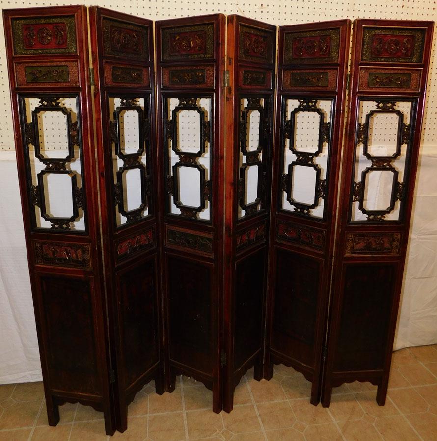 Carved Wood Oriental 6 Panel Room Divider (1 of 10)