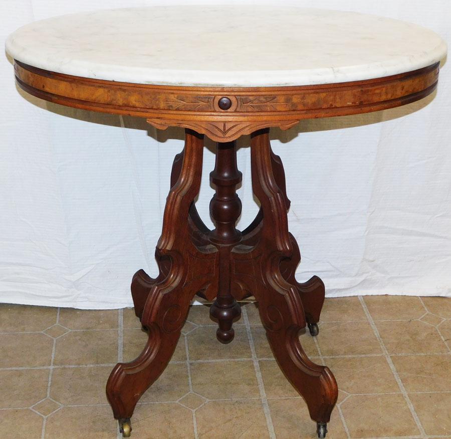 Oval Walnut Victorian Marble Top Center Table (1 of 6)