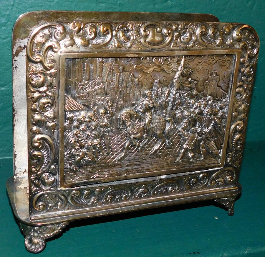 Embossed Silverplated Letter Holder: Embossed Silverplated Letter Holder. 10 1/4" W 4" D 8 1/2" H