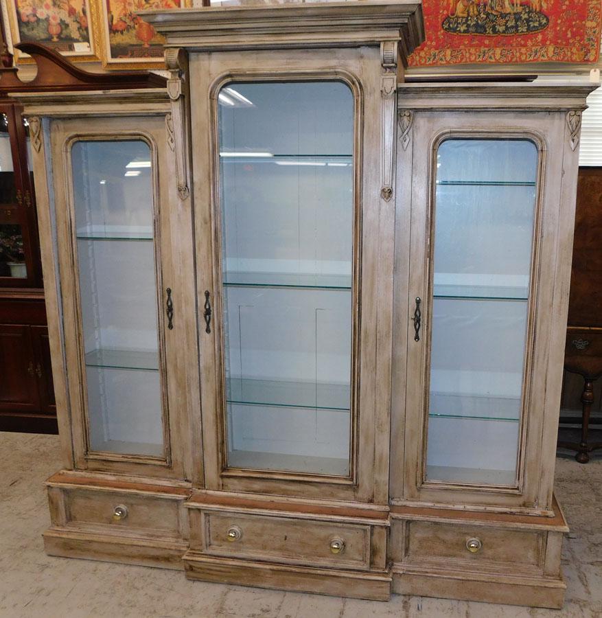 4 Part Vict Pntd Bookcase W/ Glass Doors & Shelves (1 of 9)
