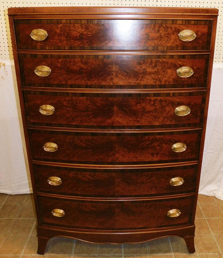 Walnut & Burl Walnut 6 Drawer Bow Front Chest (1 of 7)