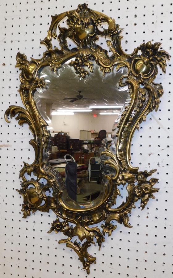 Antique Cast Brass Shield Form Framed Beveled Mirror (1 of 6)