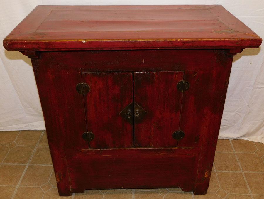 Red Lacquered Oriental 2 Door Cabinet (1 of 4)