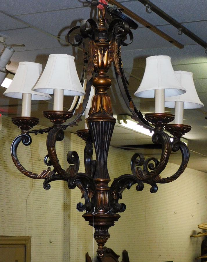 Ornate Tole Paint Decorated 5 Light Chandelier (1 of 5)