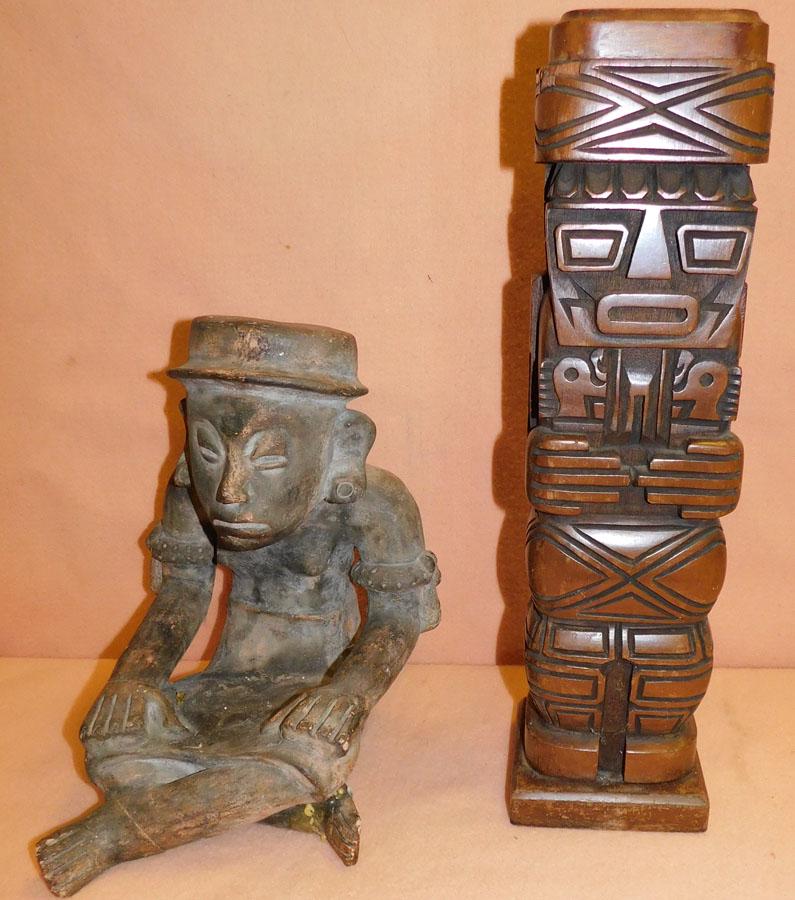 Terra Cotta Figurine & Wood Carved Figure (1 of 3)
