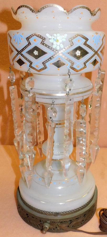Enameled Glass Girandole W/ Glass Prisms: Enameled Glass Girandole W/ Glass Prisms.