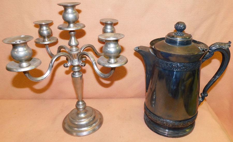 Victorian Silver Plate Pitcher & Candelabra (1 of 3)