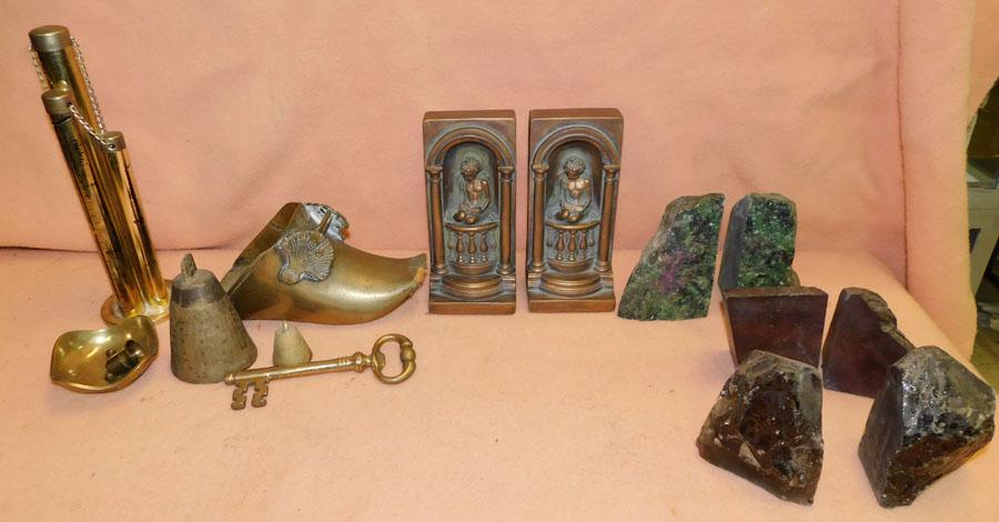 Lot Brass Items & Stoneware Bookends (1 of 4)