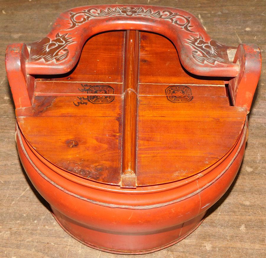 Oriental Red Lacquered Wood Basket (1 of 4)