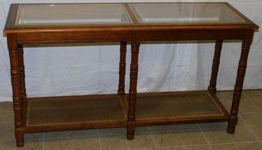 Bevel Glass Top Mahogany Faux Bamboo Console Table (1 of 4)