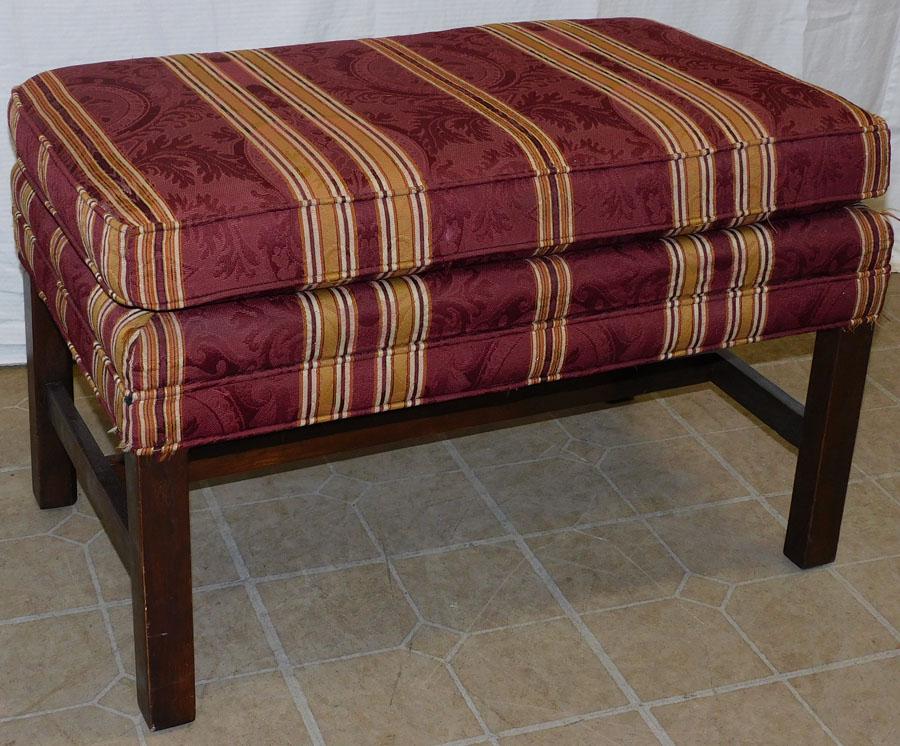 Mahogany Stretcher Base Upholstered Ottoman (1 of 2)