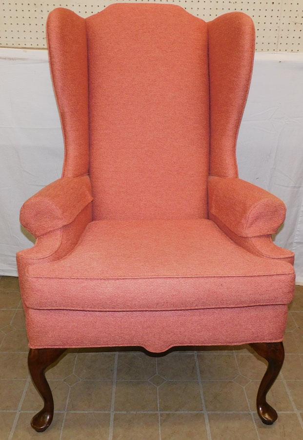 Queen Ann Upholstered High Back Cherry Wing Chair (1 of 4)