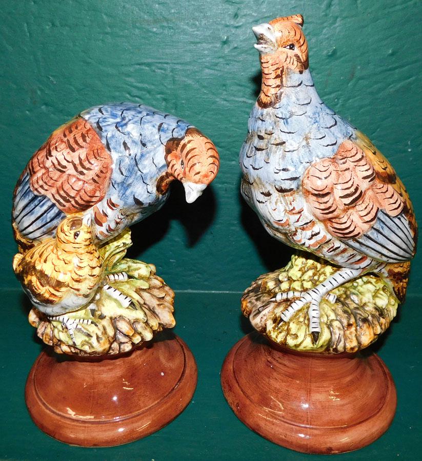 Pair Painted Porcelain Italian Quail Figurines (1 of 3)
