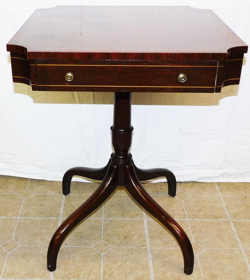 Mahogany Inlay Shaped Top One Drawer Stand (J. B. Vansciver Co.) (1 of 4)