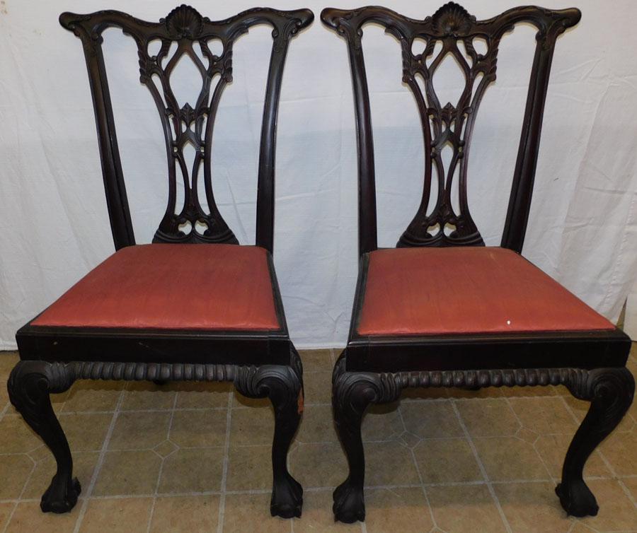 Pair Mahogany Carved Chippendale Style Side Chairs (1 of 5)