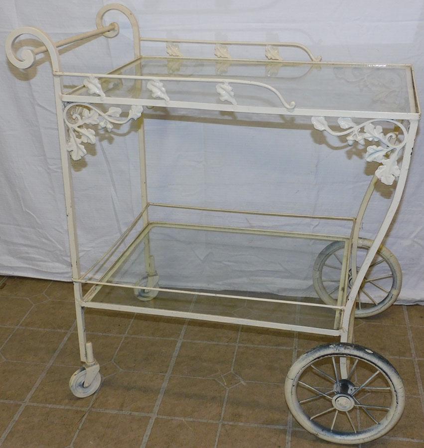 Painted Wrought Iron Tea Cart W/ Glass Top (1 of 2)