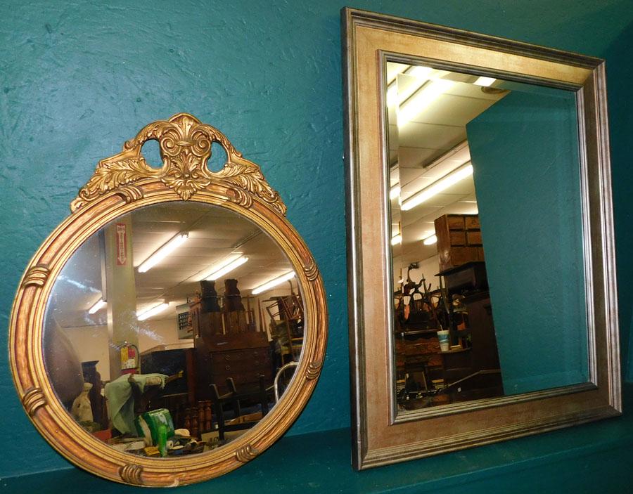 Silver Framed Beveled Mirror & Gilded Round Mirror (1 of 3)