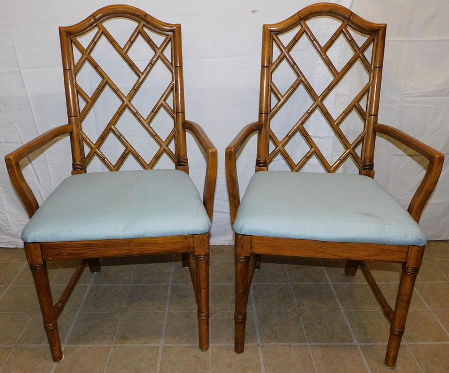 Pair Thomasville Faux Bamboo Arm Chairs: Pair Thomasville Faux Bamboo Arm Chairs. 38 1/2" H