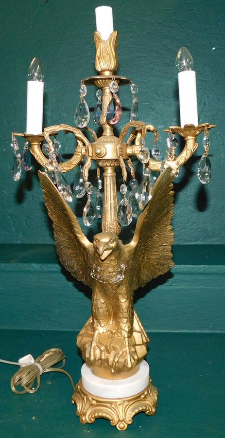 Gilded Metal Eagle Candelabra Lamp (1 of 3)