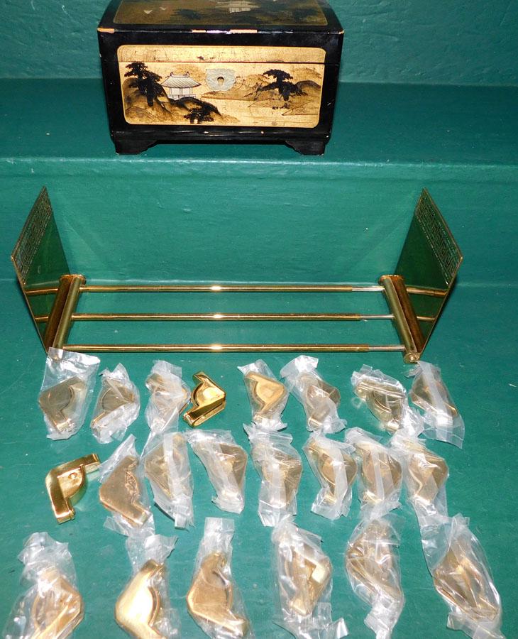 Dresser Box - Brass Carpet Holders- B H Book End: Oriental Dresser Box - Brass Baldwin Carpet Holders- B H Book End. 13" Long