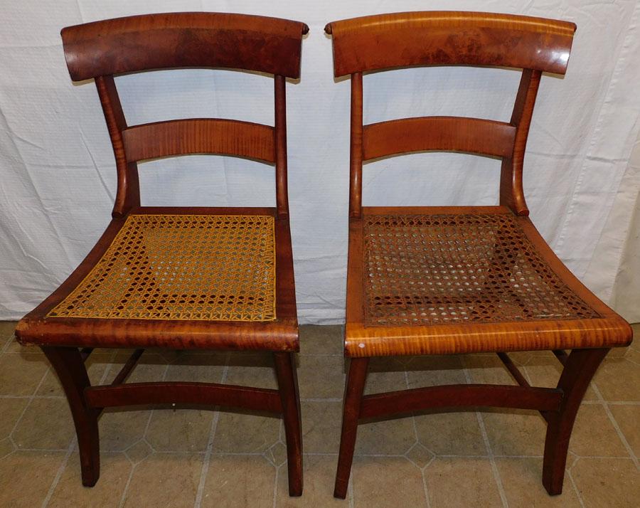 Pair Antique Cane Bottom Tiger Maple Side Chairs (1 of 6)