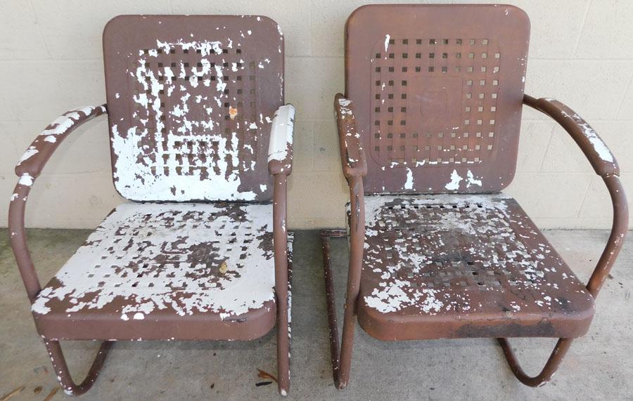 Lot 2 Vintage Outdoor Metal Rockers: Lot 2 Vintage Outdoor Metal Rockers. 53" H