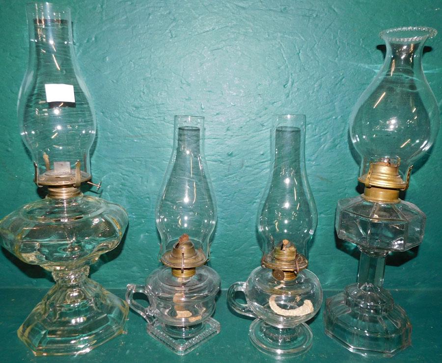 Lot 4 Glass Oil Lamps: Lot 4 Glass Oil Lamps. 18" H - Tallest