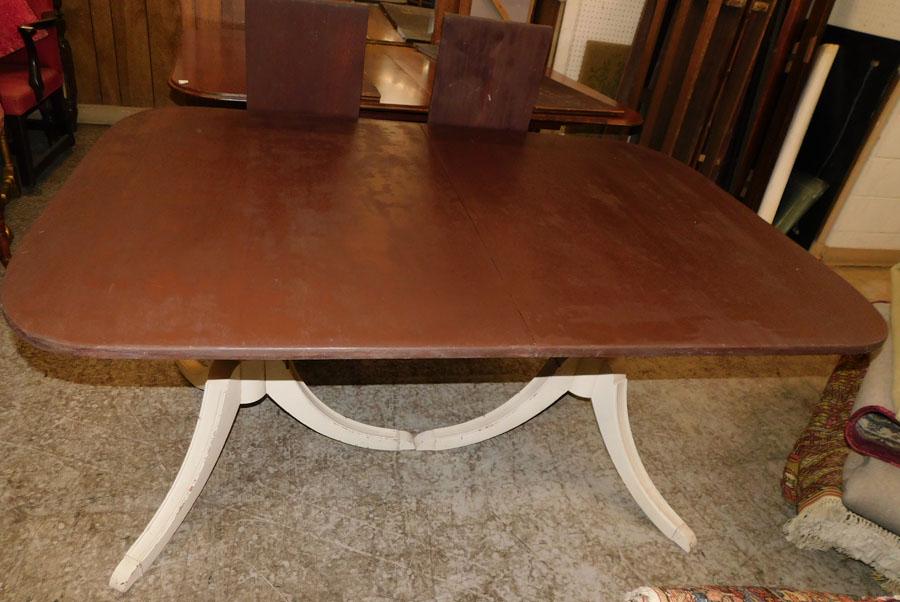 Distressed Paint Two Pedestal Dining Table W/ 2 Leaves (1 of 3)
