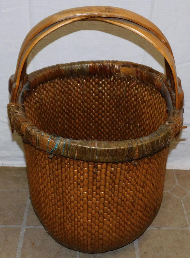 Oriental Wicker Basket W/ Wood Handle (1 of 3)