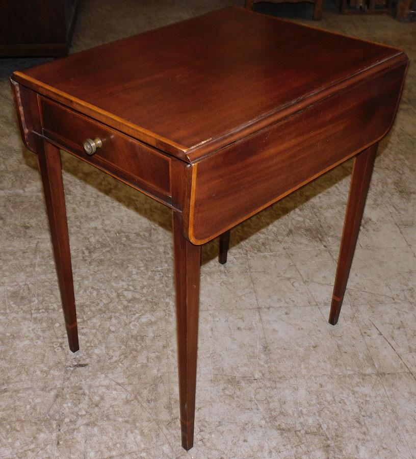 Mahogany & Satinwood Banded Top Drop Leaf Table W/ Dr (1 of 3)