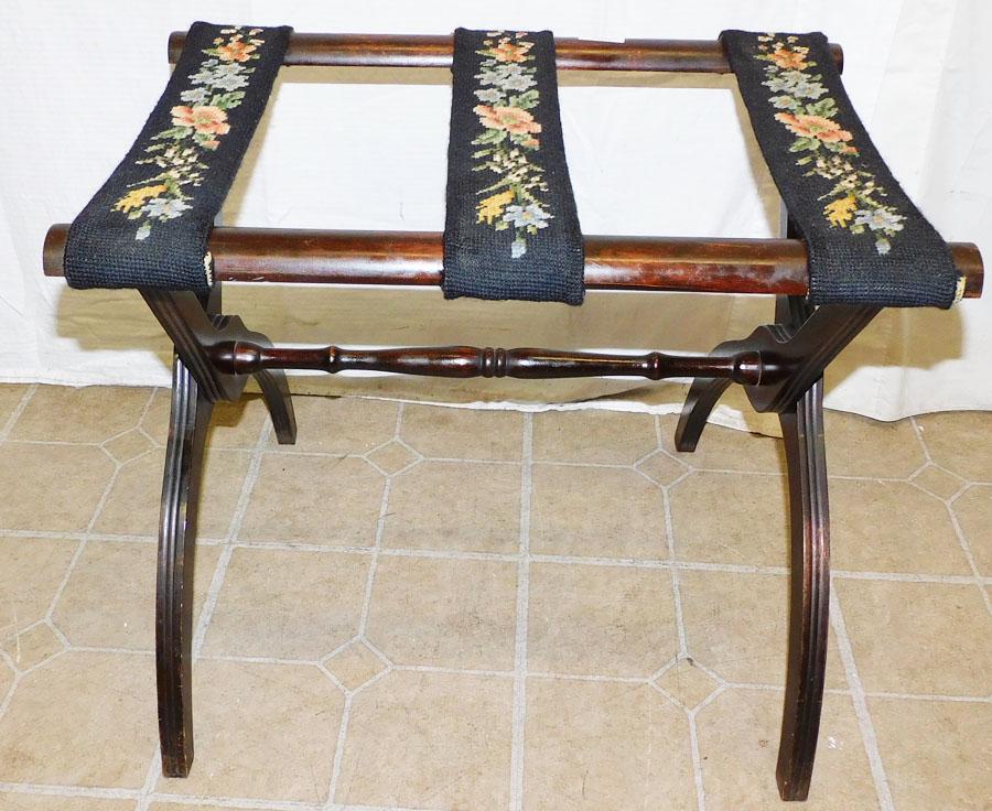 Mahogany & Needlepoint Luggage Rack (1 of 3)