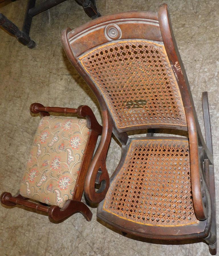 Childs Cane Back Rocker & Mahogany Stool (1 of 3)