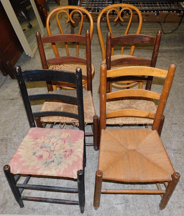 Lot 4 Antique Ladder Back Chairs & 2 Bentwood Chairs (1 of 4)