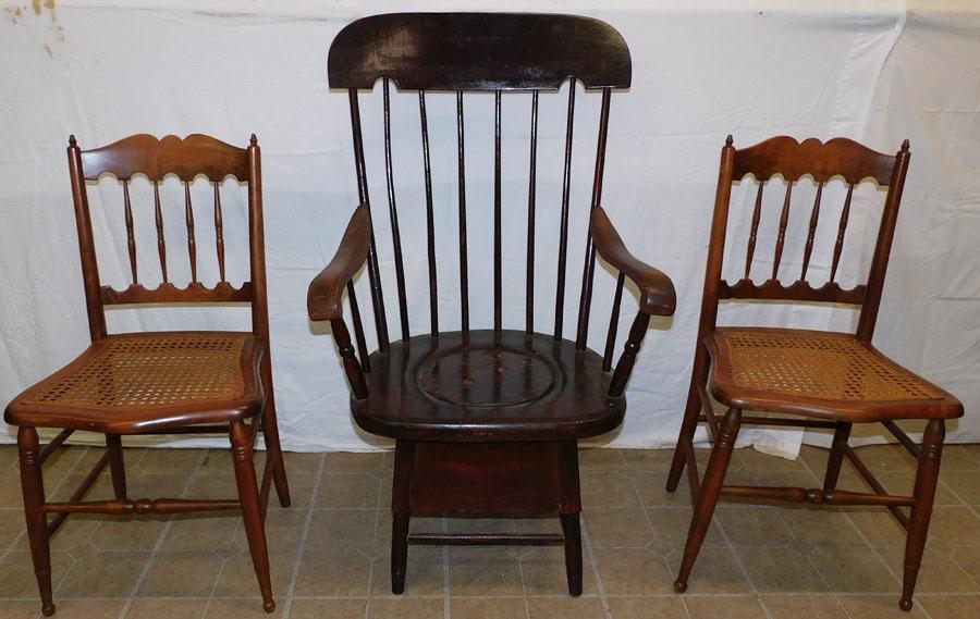 Antique Arm Potty Chair & 2 Cane Bottom Chairs (1 of 3)