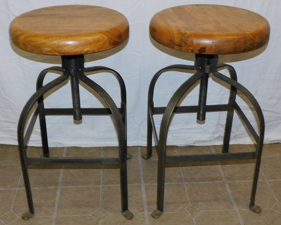 Pair Mahogany & Metal Adjustable Stools (1 of 2)