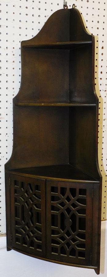 Mahogany Corner Shelf W/ Open Work Doors (1 of 2)