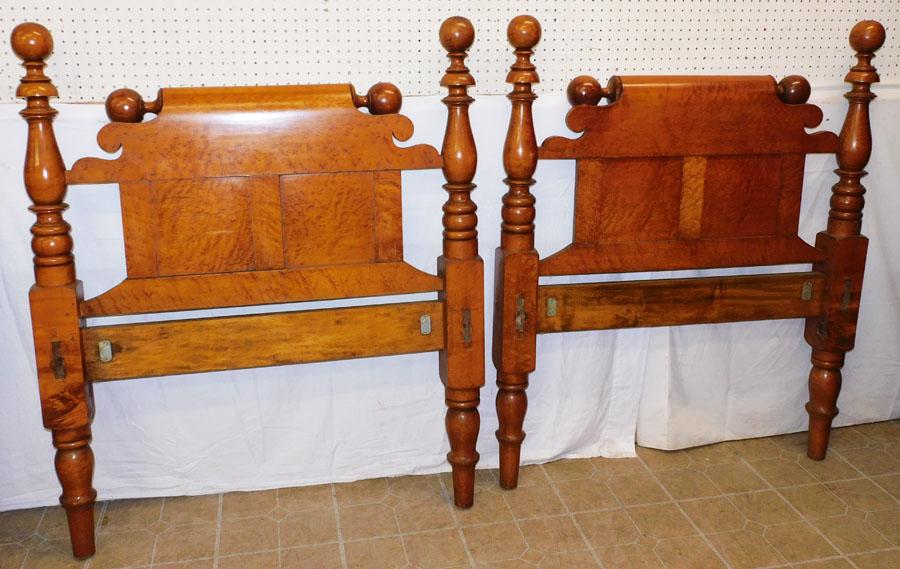 Pair Antique Birds Eye Maple Cannonball Head Boards (1 of 4)