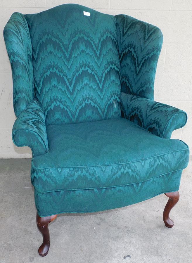 Green Upholstered Wing Back Chair (1 of 2)
