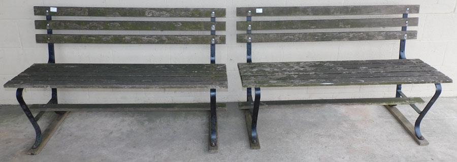 Two Wrought Iron & Teakwood Outdoor Benches (1 of 4)
