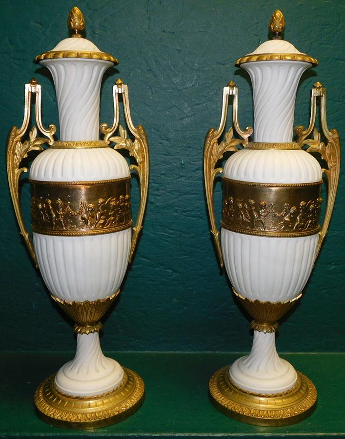 Pair Bronze & Parian Neoclassical Urns (1 of 5)