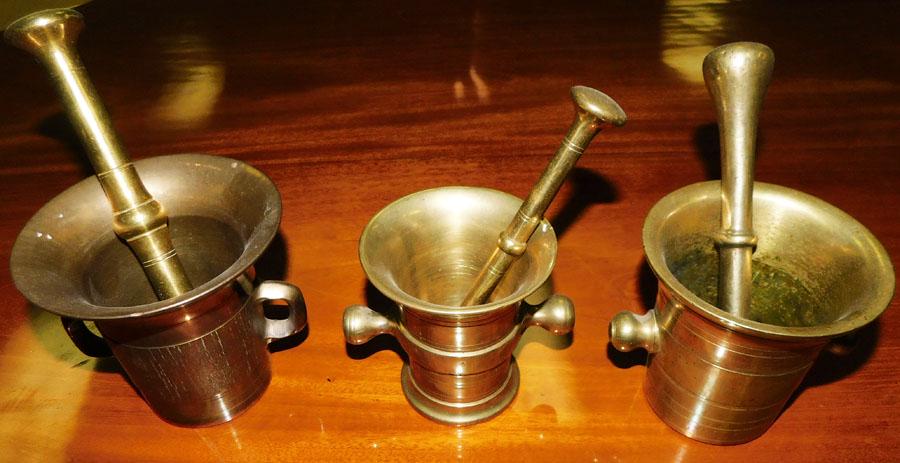 Three Cast Brass Mortar & Pestles (1 of 3)