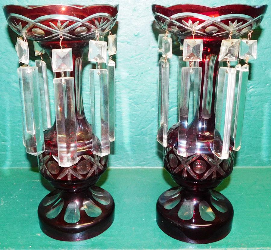 Pair Ruby Cut To Clear Lusters (1 of 3)